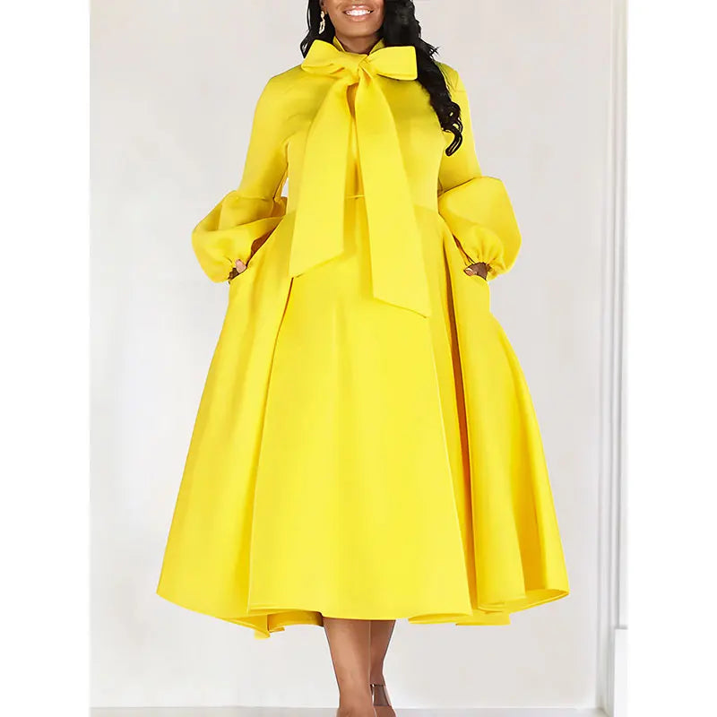 Black Women African Bow Neck Formal Party Dress