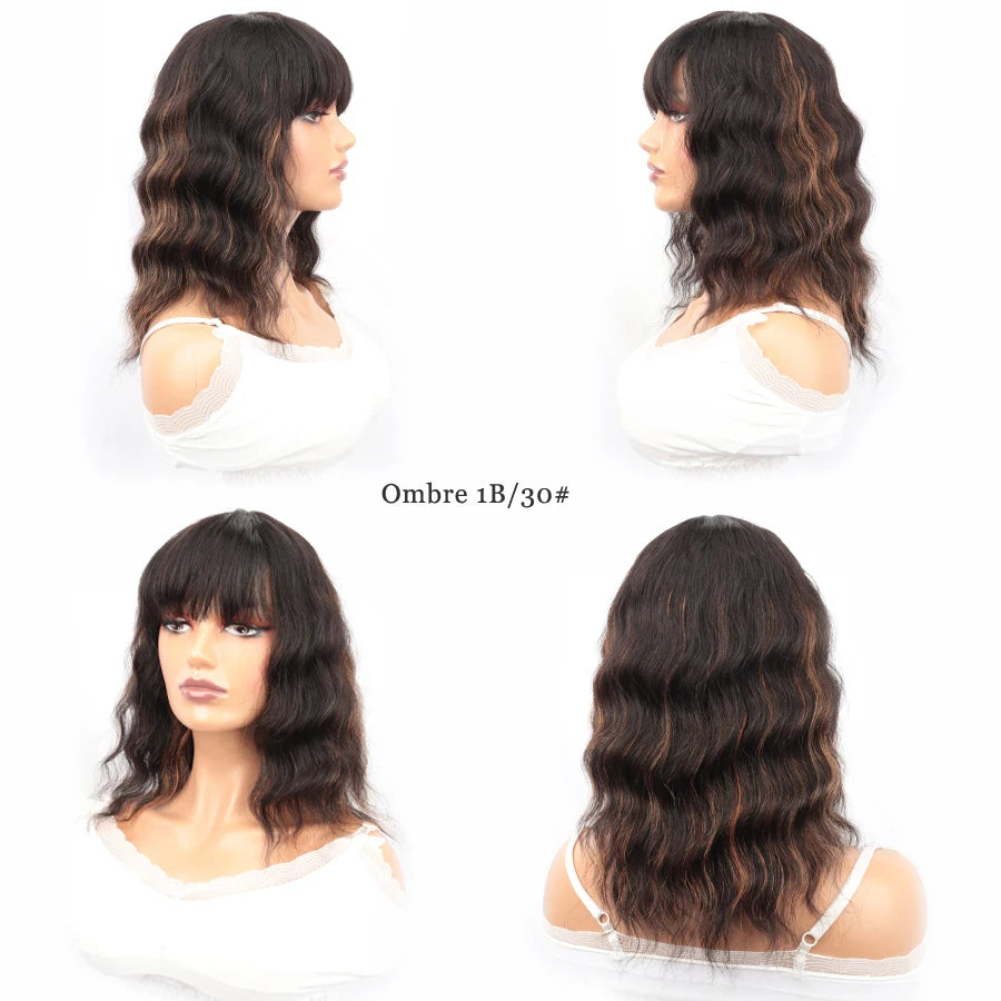 Wet And Wavy Bob Wigs With Bangs Ombre Human Hair Wigs Brazilian Natural Wave Wig