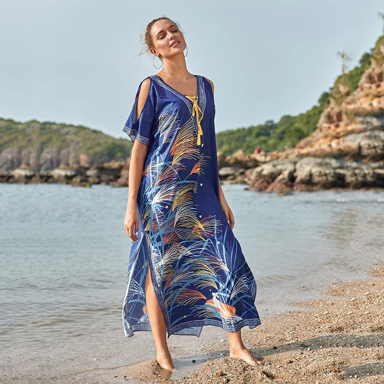 Boho Maxi Dress Printed Floral Fabrics Loose Clothes Dresses Women Lady Elegant