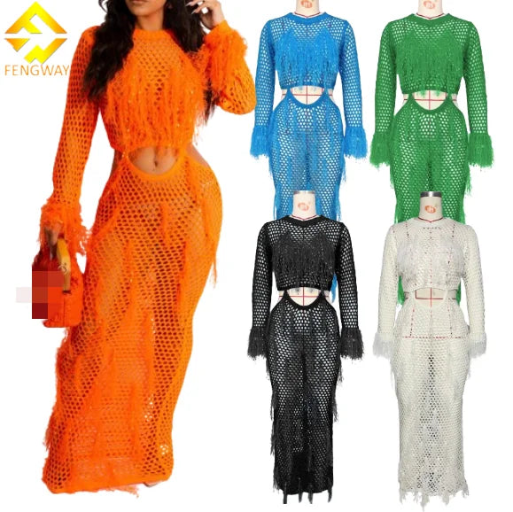 Full Sleeve Hollow Out Sexy Party Dress Spring  Women Night Dresses for Women