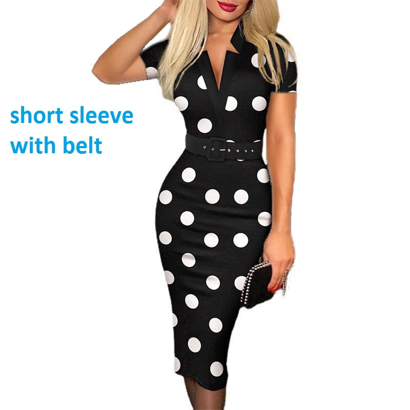 Custom Summer Fall Women V- Neck Pleated Lady Dress With Belt