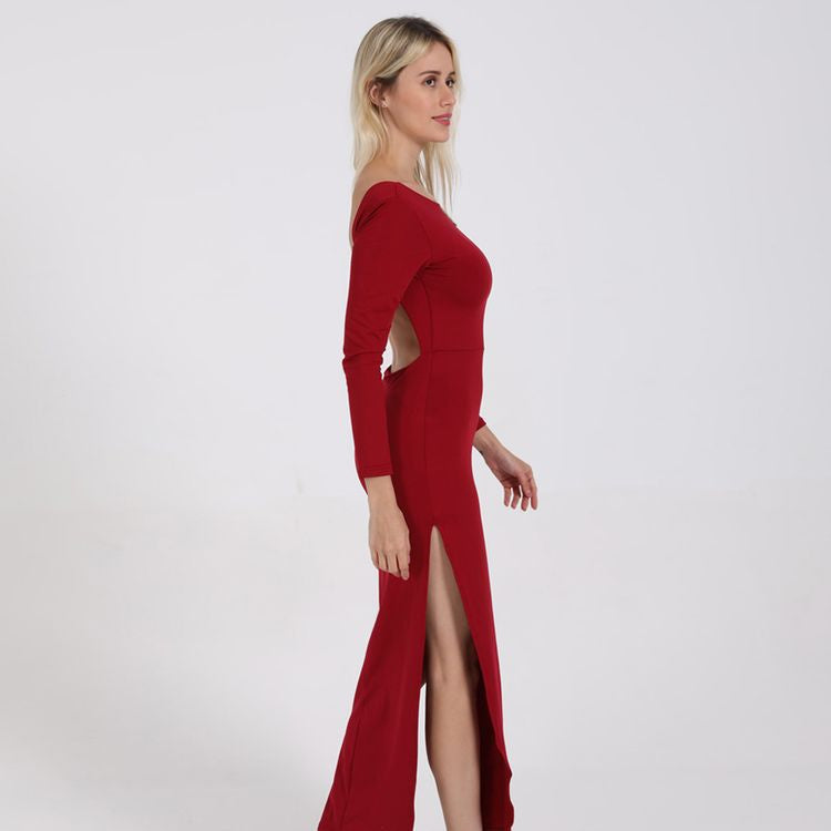 Elegant Backless O-Neck Casual Dress for Ladies Floor-Length Evening Party Dress