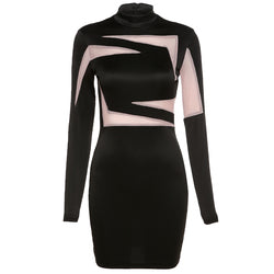 Skinny Patchwork Long Sleeve Dress Turtleneck Women Casual Dress