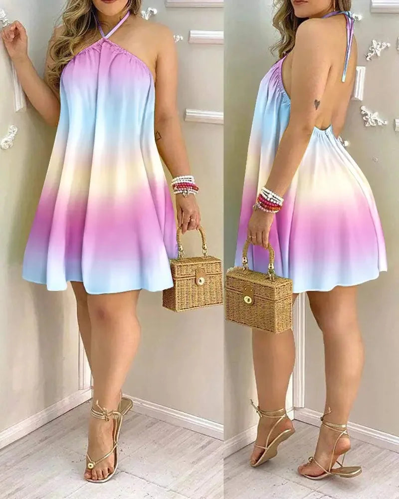 Summer Bohemian Style High Waist Pleated Short Elegant Casual Skirt Dress