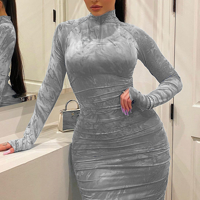 Plus Size Casual Long Sleeve Tie Die Dress