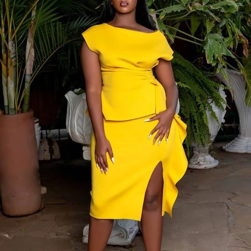 Slimming Sleeveless Slit Ruffled Dress Plus Size Dress