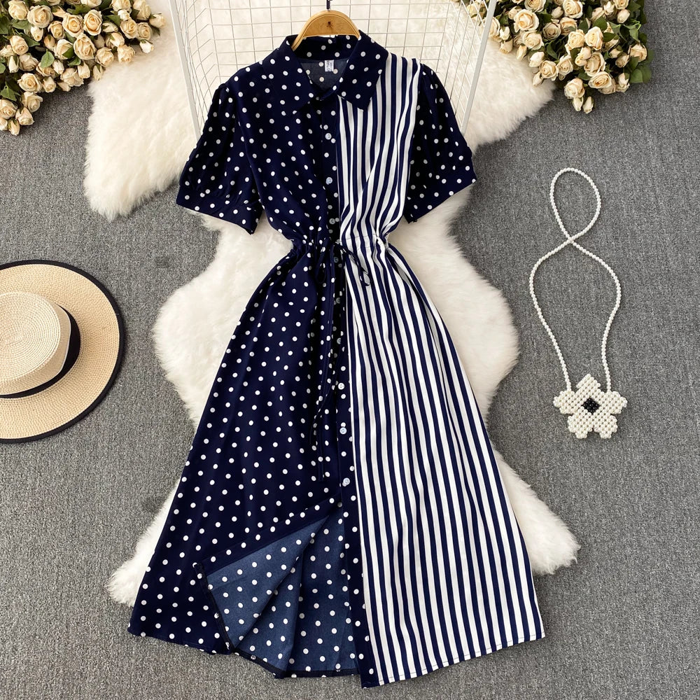 Short Sleeve Elegant Red Shirt Dress