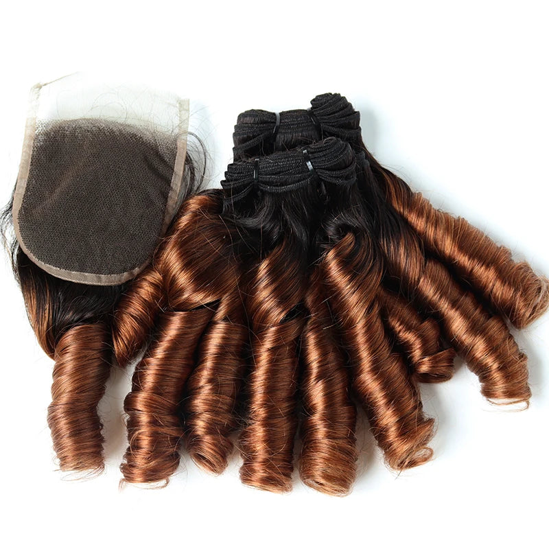 Loose Wave Brazilian Hair 4 Bundles With Closure Ombre Colored Human Hair Bundles With Closure Remy Human Hair