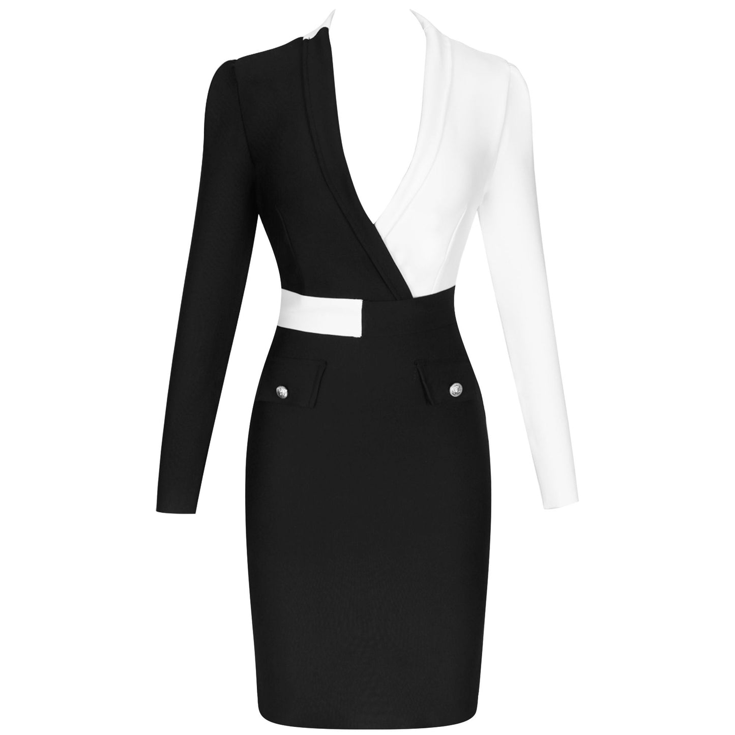 Ladies Elegant Contrast Color Designer Dress  Lady Office Dress for Work