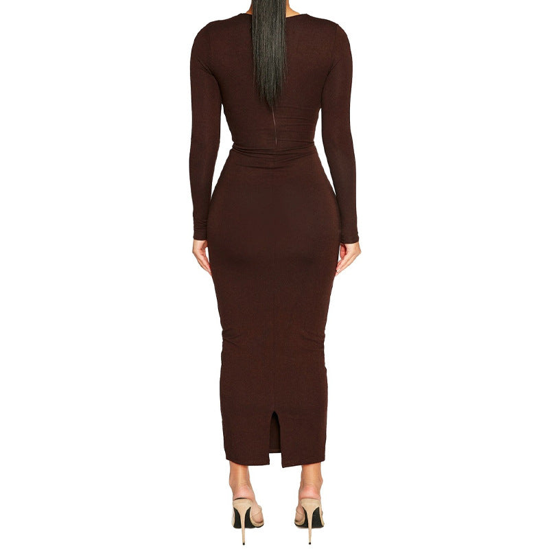 Women Asymmetrical Hollow Out Long Sleeve Sexy Dress