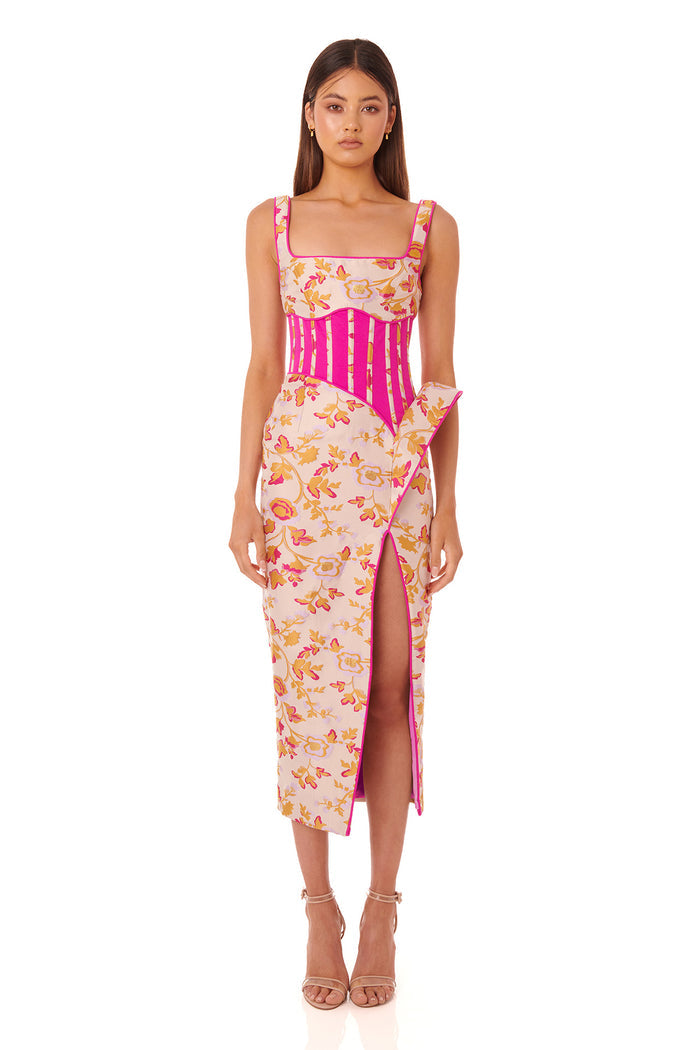 Jacquard Sleeveless Split Colorful Dress