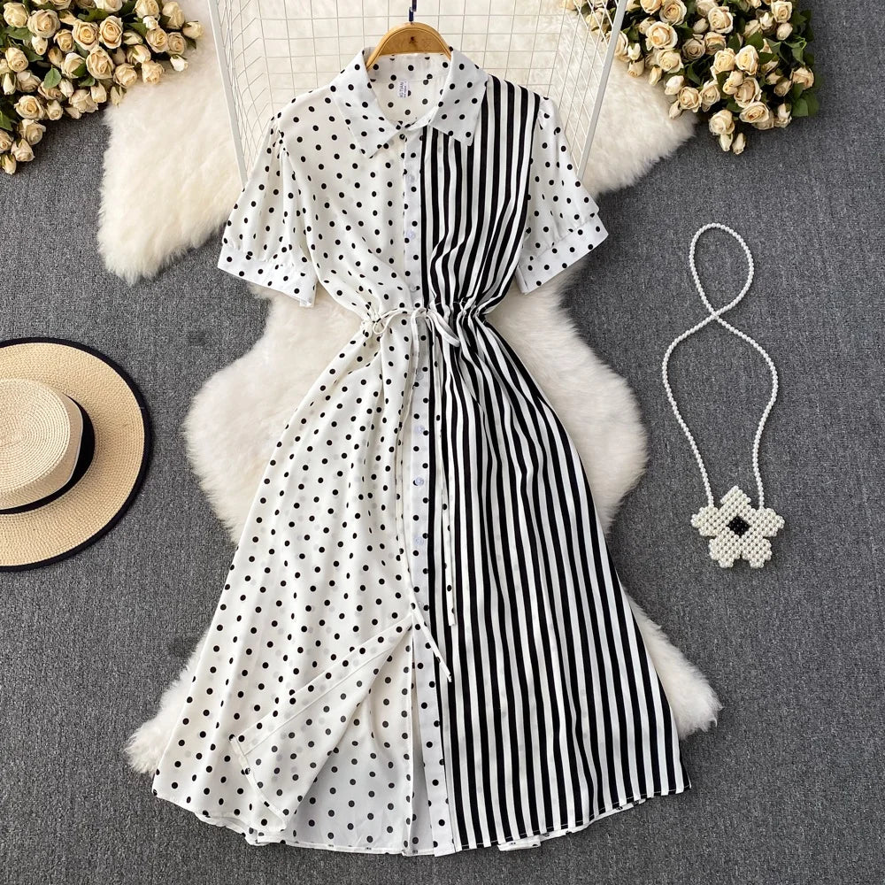 Short Sleeve Elegant Red Shirt Dress