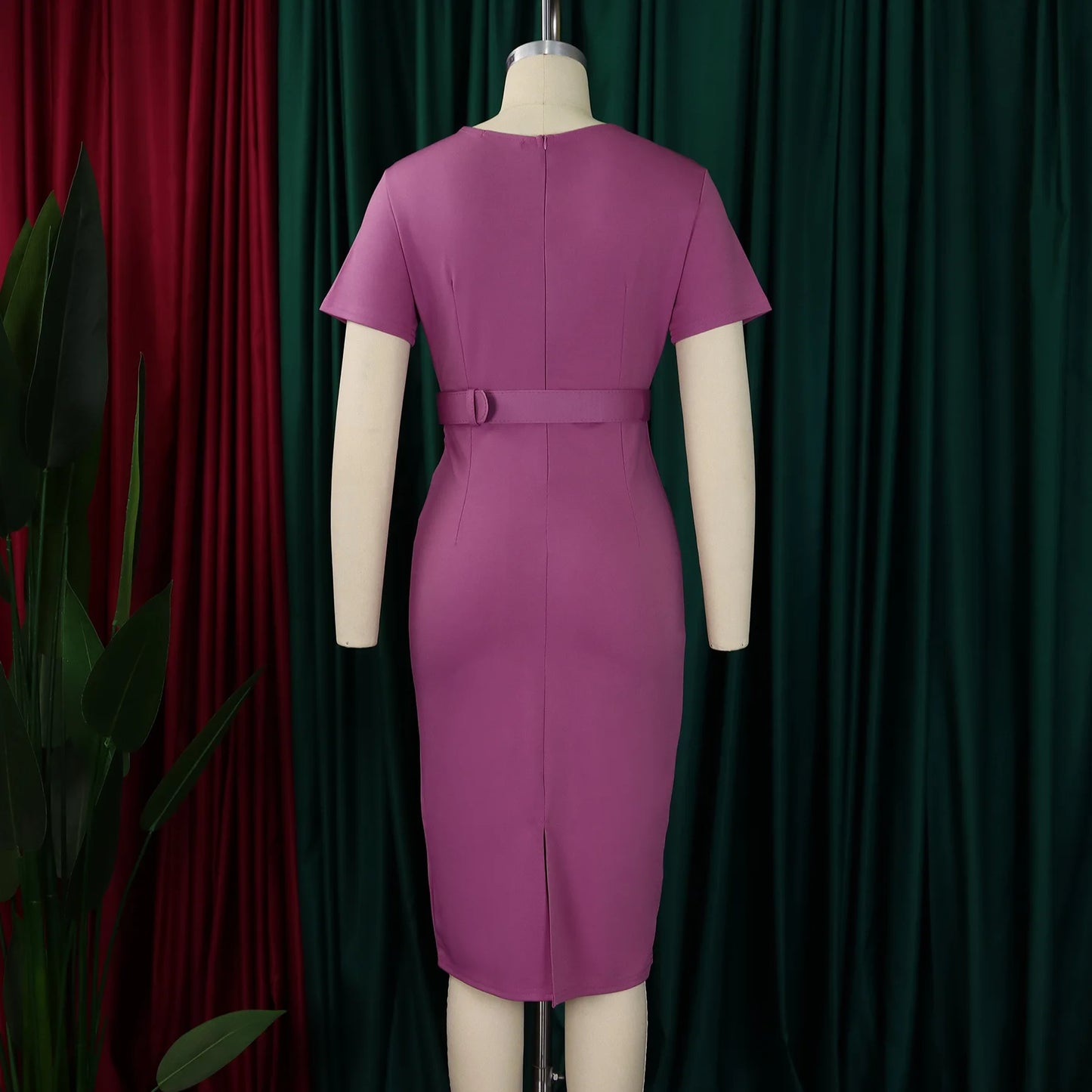 Latest Summer Ladies Short Sleeve V-Neck Waist Wrap Pencil Dresse Casual Dress
