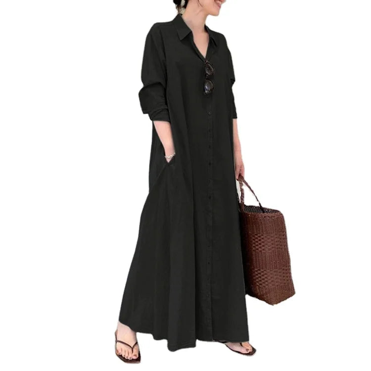 Spring Women Clothing Turn Down Collar Loose Casual Dress