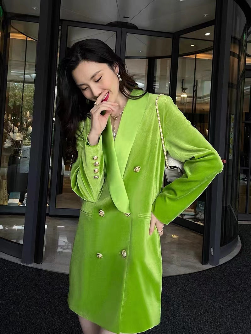 Velvet Green Blazer Dress Women XLong Blazer Ladies Office Fashion