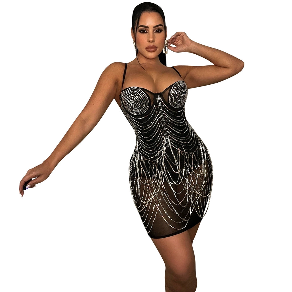 Summer Party Women Evening Elegant Tight Halter Top Sequined Party Dress