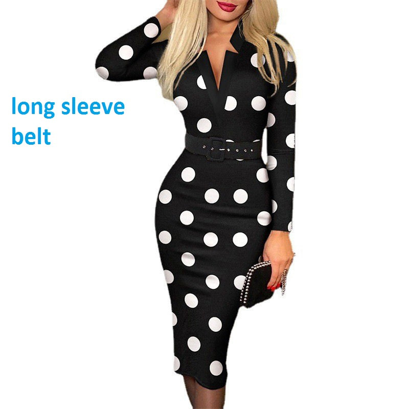 Custom Summer Fall Women V- Neck Pleated Lady Dress With Belt