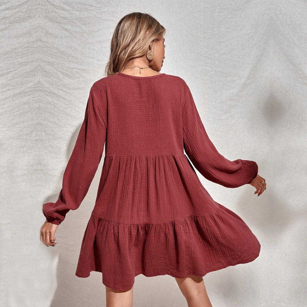 Cotton Long Sleeve Beach Bohemian Dresses Casual Women Spring Beach Summer Dress