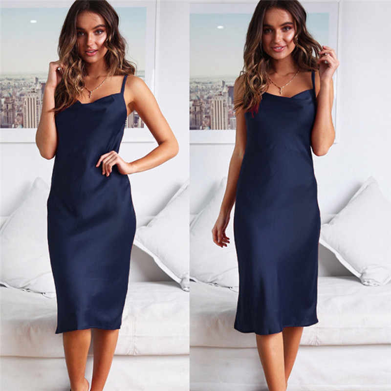 Women Silk Maxi Ladies Sleeveless Adjustable Straps Causal Dress