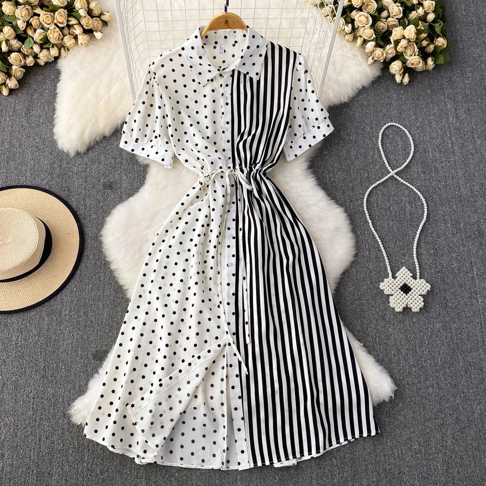Short Sleeve Elegant Red Shirt Dress