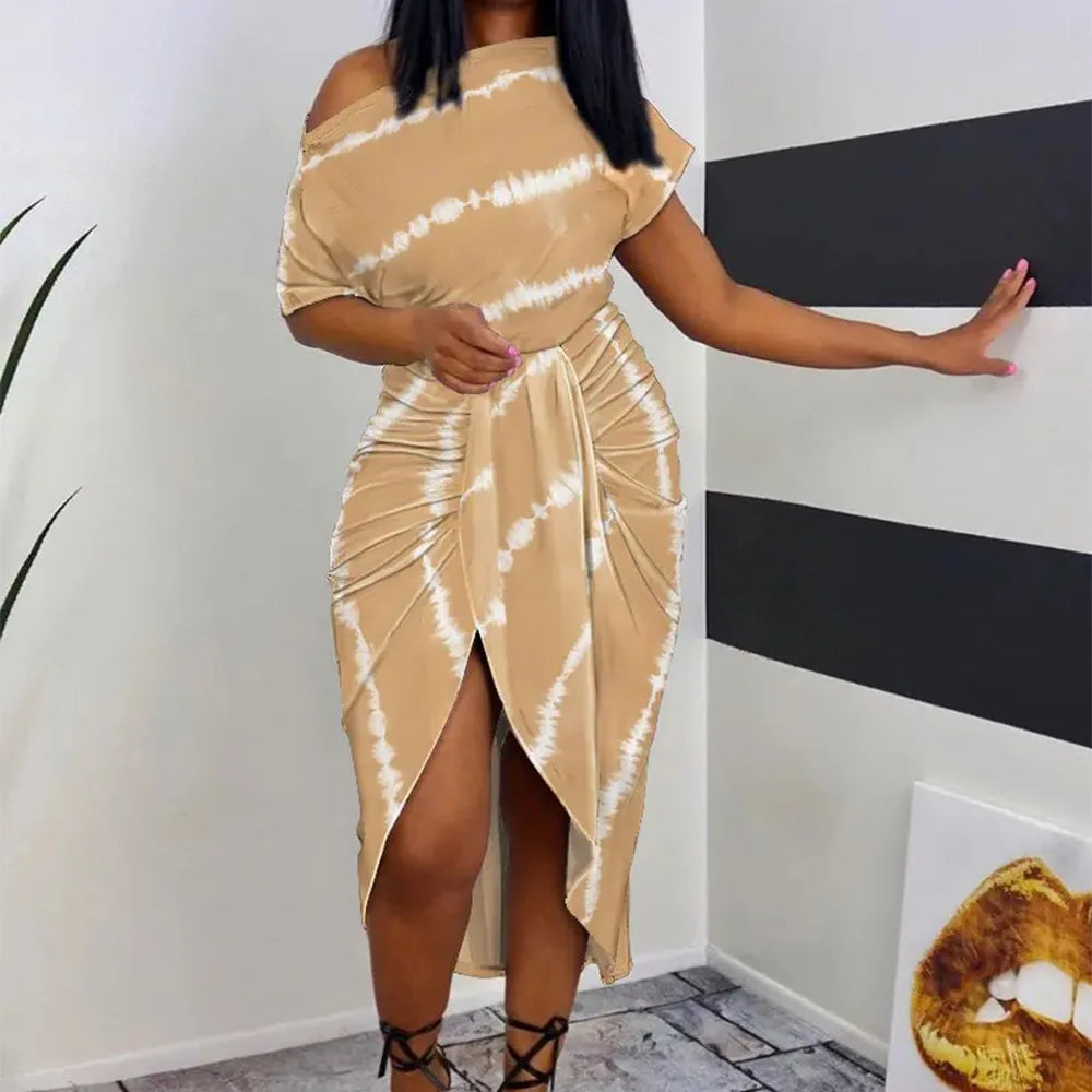 Lady Chiffon Ruffle Maxi Dress Women Printing Elegant Summer Casual Dress