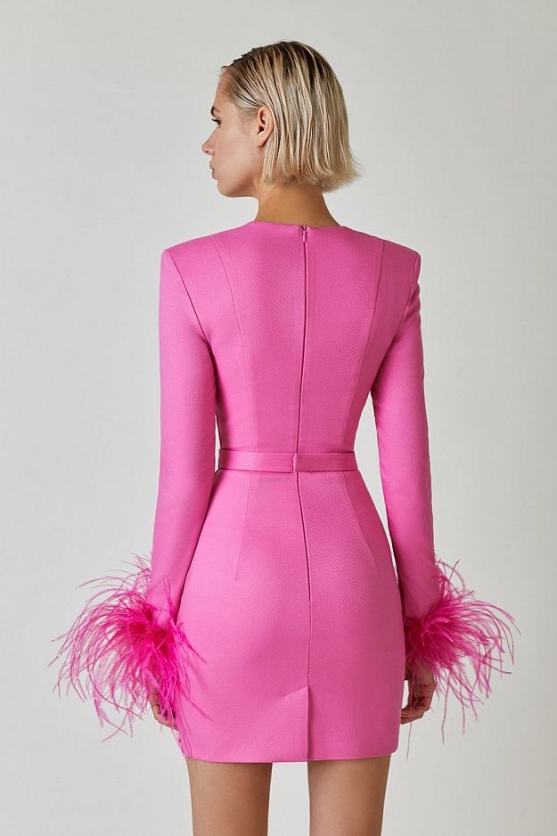 Square Neck Mini Dress Ladies Feather Bandage Dresses for Women