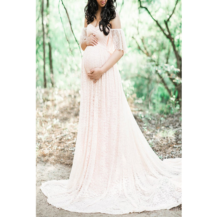 Women Pregnancy Dress Lace Long Strapless Dress