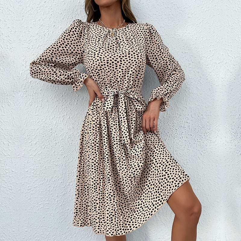 Design Ladies Long Sleeve v Neck Print Women Casual Dress