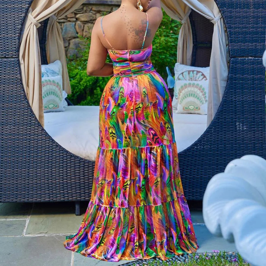 Africa Plus Size Maxi Dress Women Summer Beach Print Sundress Strap Sexy Dress