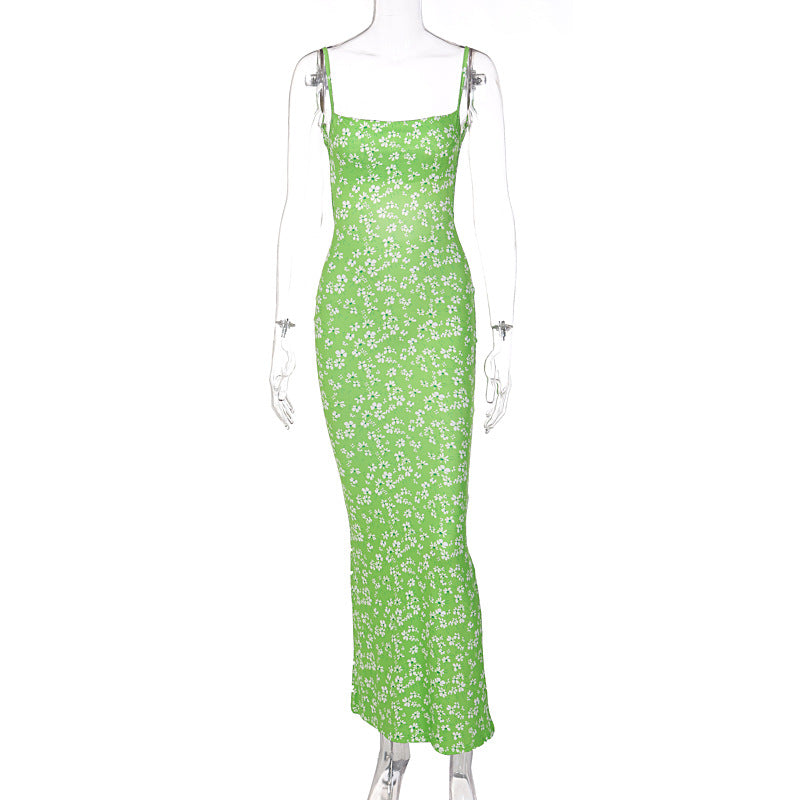 Women Summer Strap Dress Backless Floral Long Maxi Casual Dress
