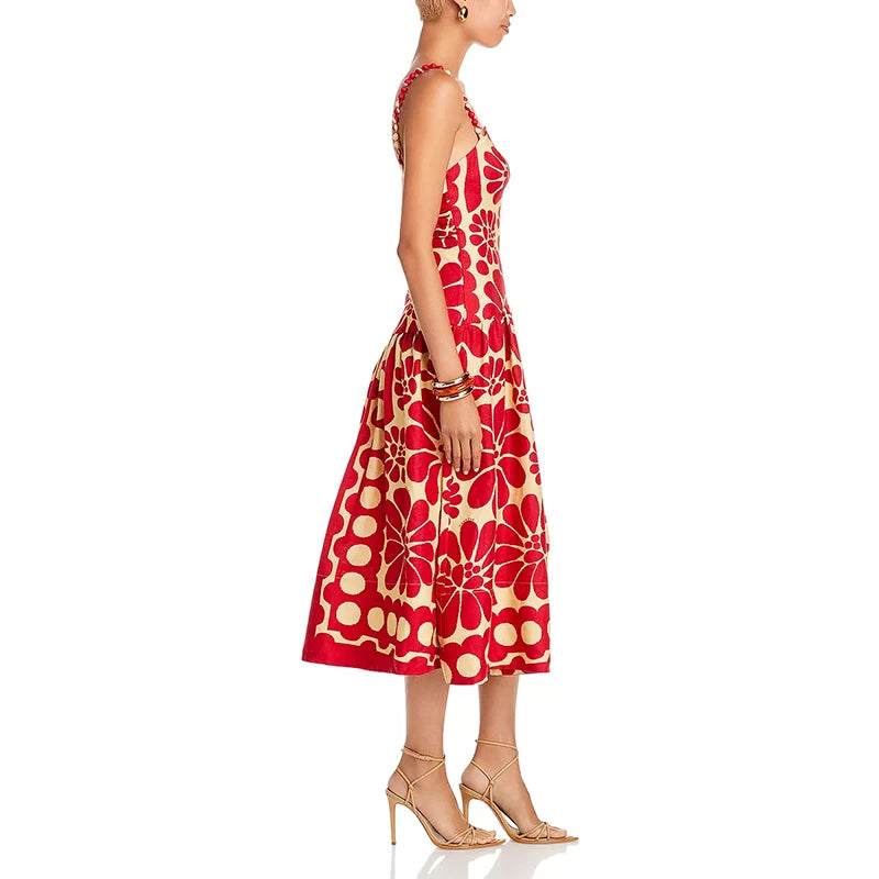 Elegant Party Dress Colorblock Sleeveless High Waist Backless Women Long Dress