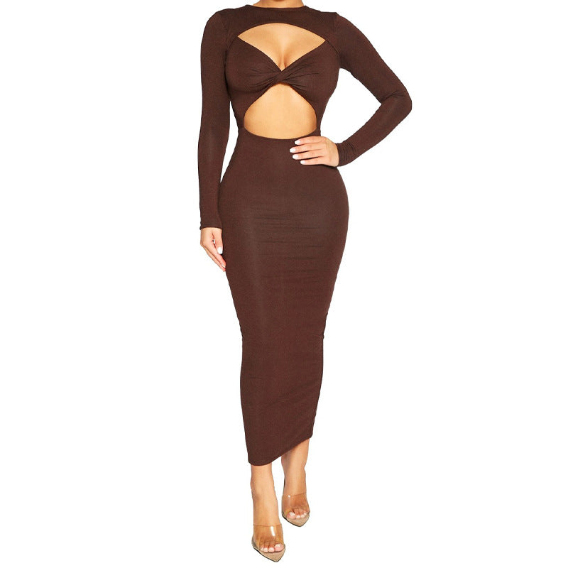 Women Asymmetrical Hollow Out Long Sleeve Sexy Dress