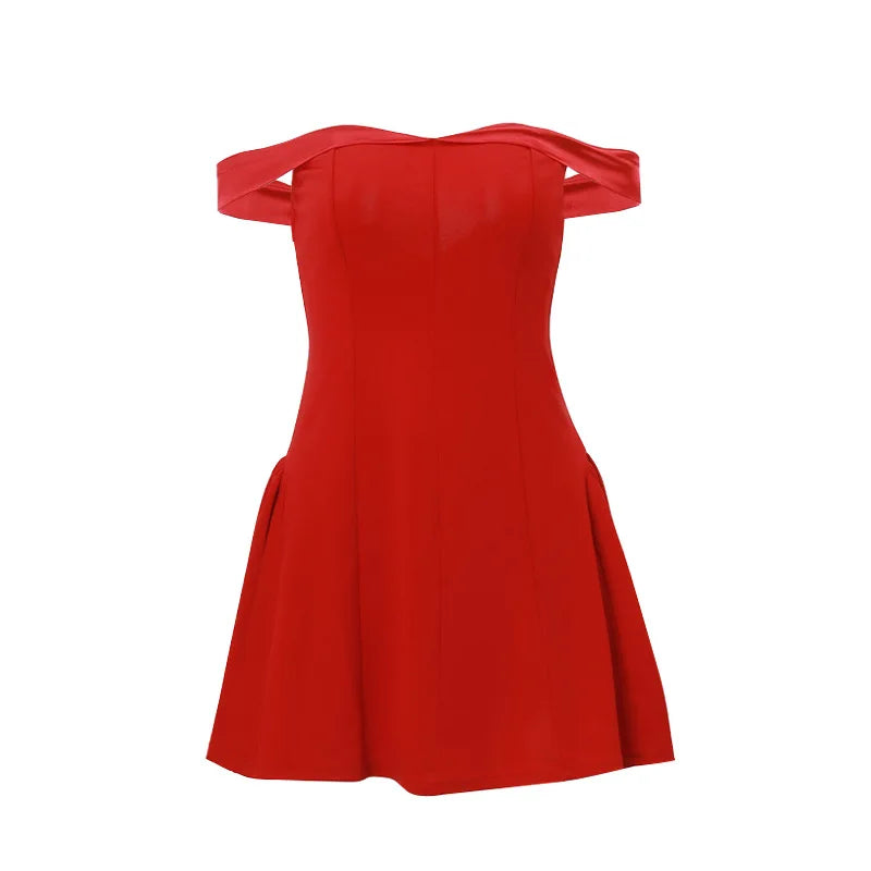 Women Short Off Shoulder Vintage Black Dress Sexy Party Dress