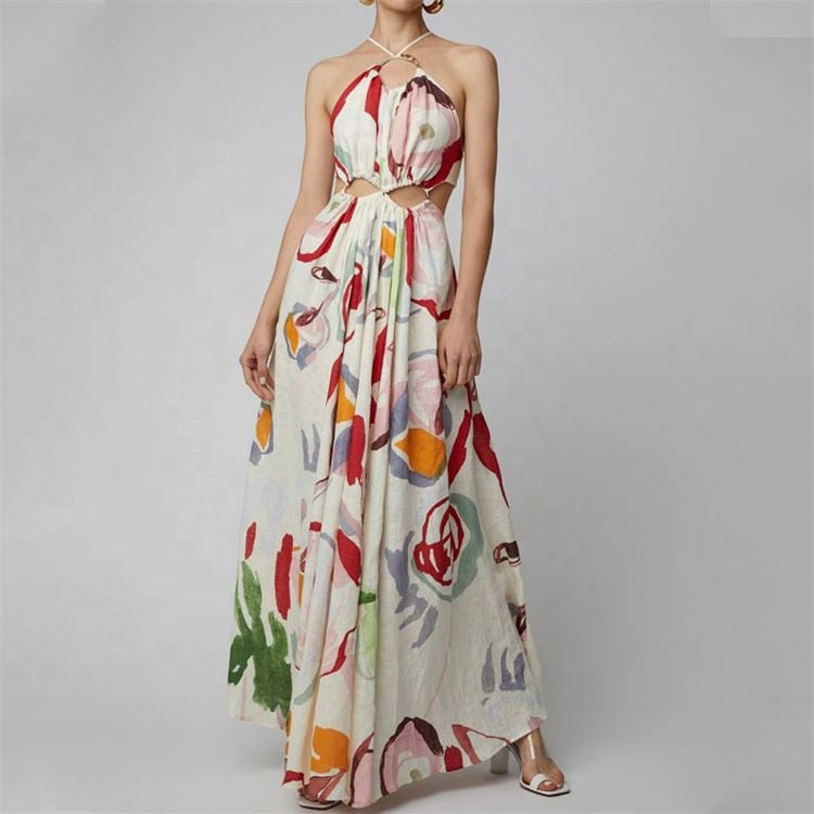 Fashion Long Puff Shoulder Floral Print Pleated Mini Dress Party Women Dresses