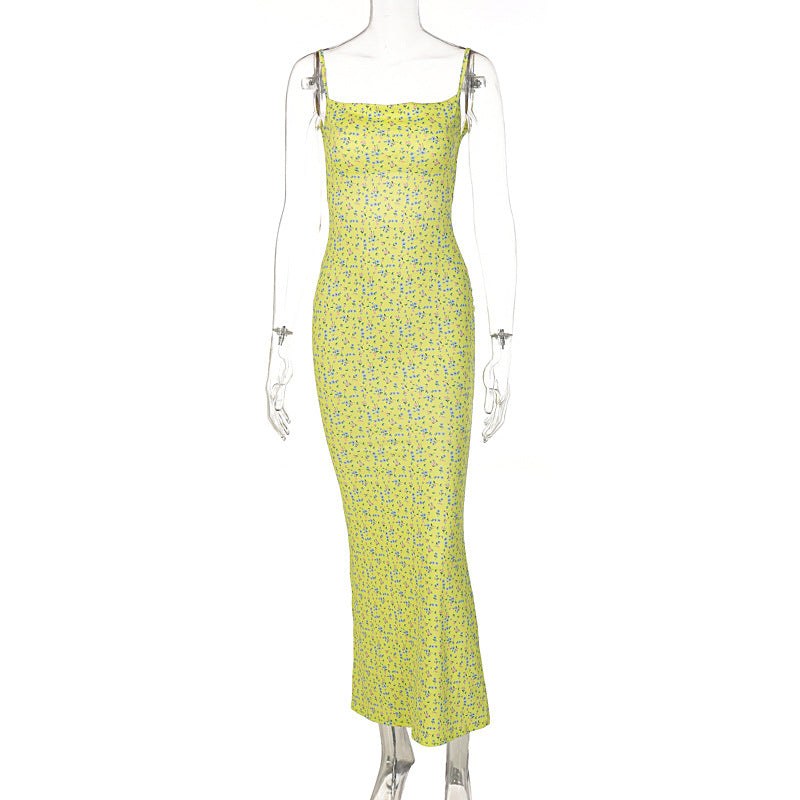 Women Summer Strap Dress Backless Floral Long Maxi Casual Dress