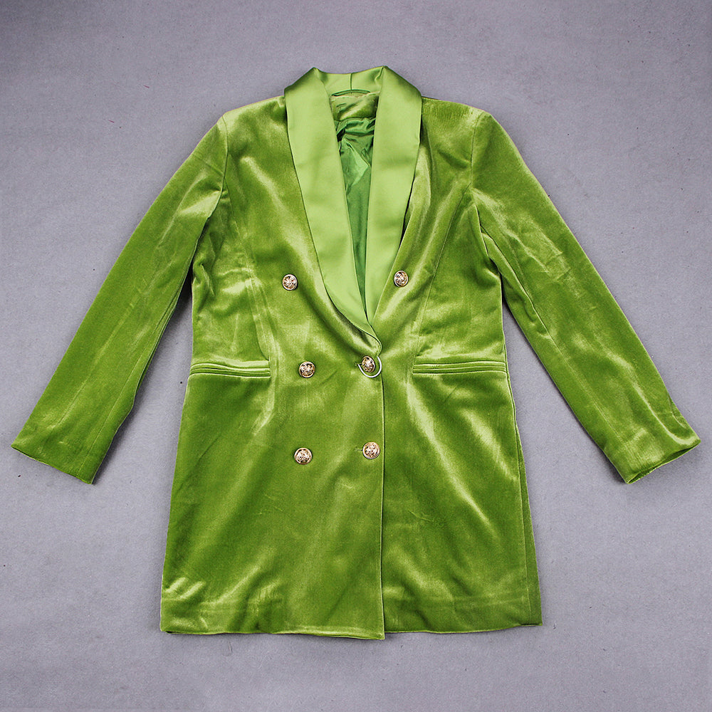 Velvet Green Blazer Dress Women XLong Blazer Ladies Office Fashion