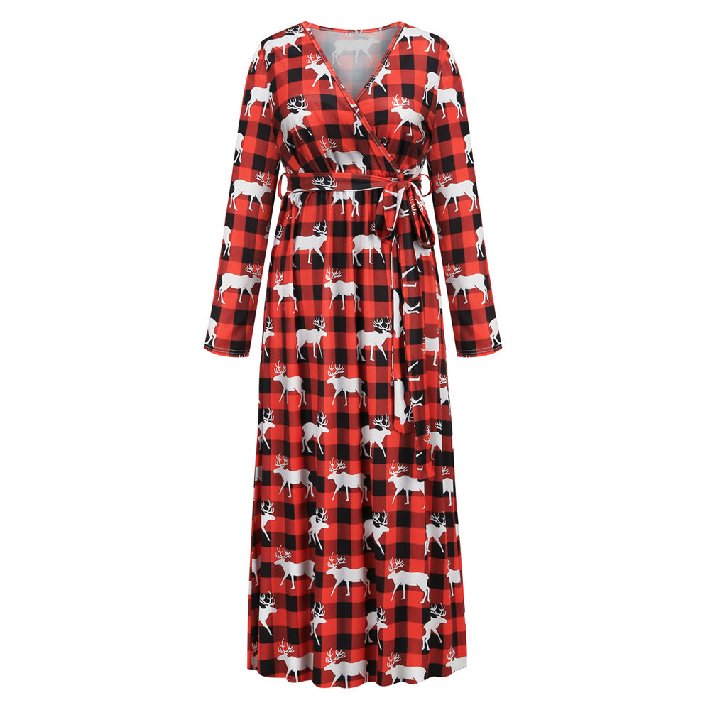 Christmas Print Party Dresses Cute Holiday v Neck Women Fall Elegant Dress