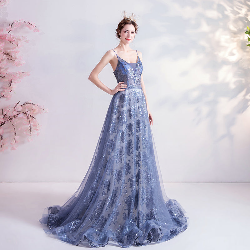 Bright Star Blue Haze Rayon Women Dress Hand Embroidery