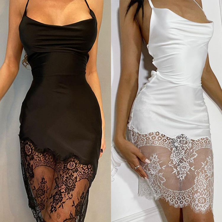 Sexy Lace Club Dress Strap Square Collar Backless Casual Dresses Midi Summer
