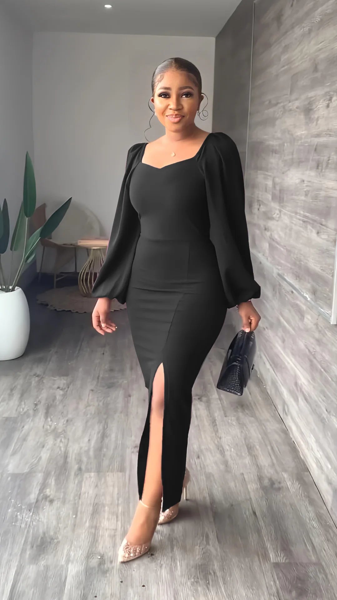 Sexy Backless Split Lantern Sleeve Dress