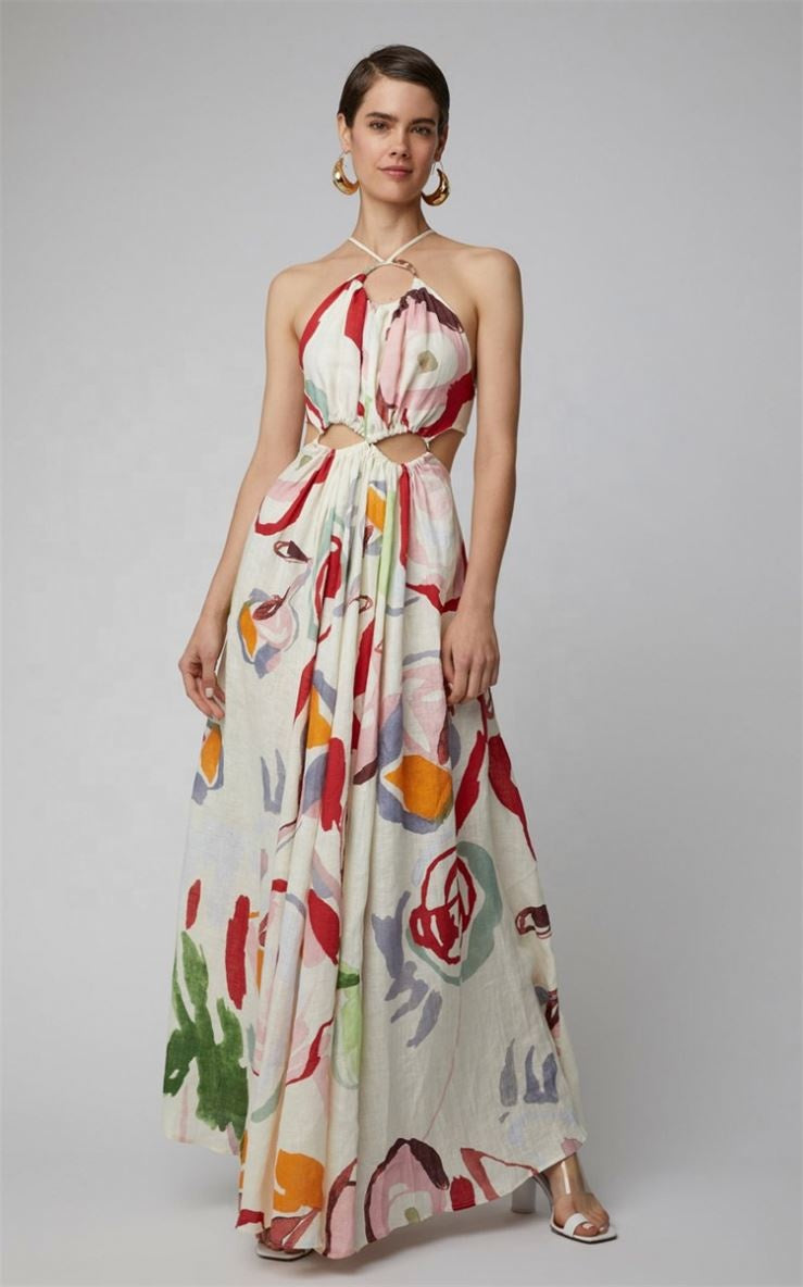 Fashion Long Puff Shoulder Floral Print Pleated Mini Dress Party Women Dresses