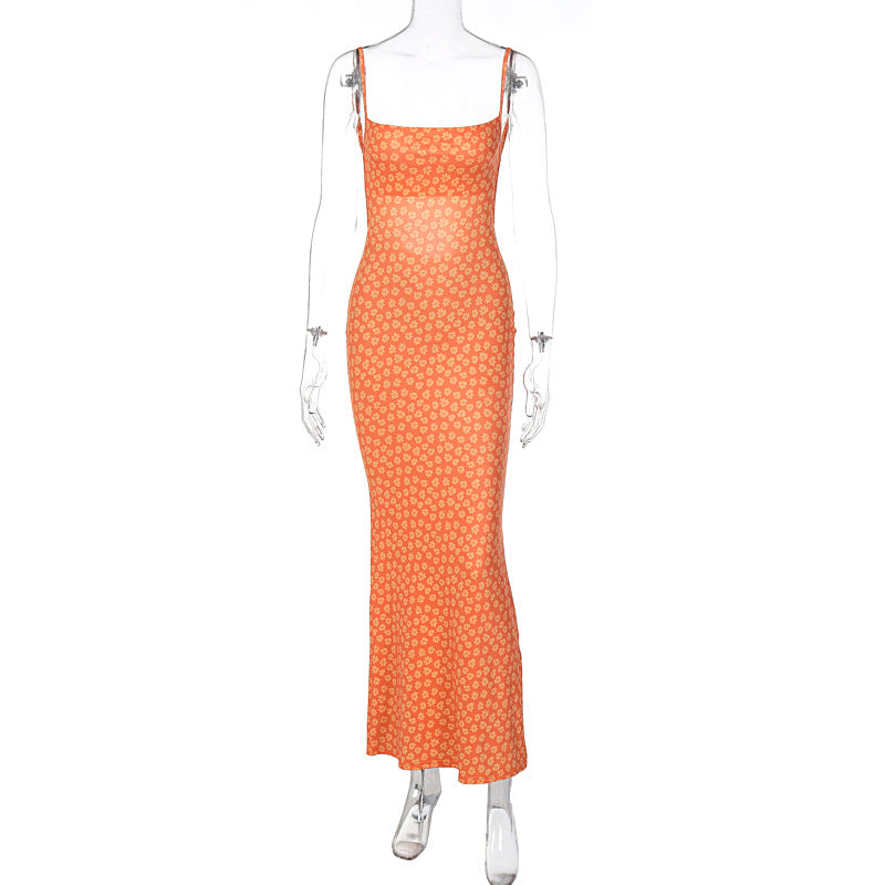 Women Summer Strap Dress Backless Floral Long Maxi Casual Dress