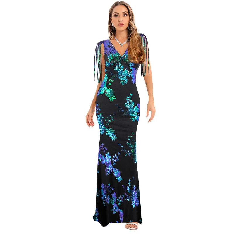 V-Neck Backless Elegant Prom Dresses Women Long Gown Evening Party Dress