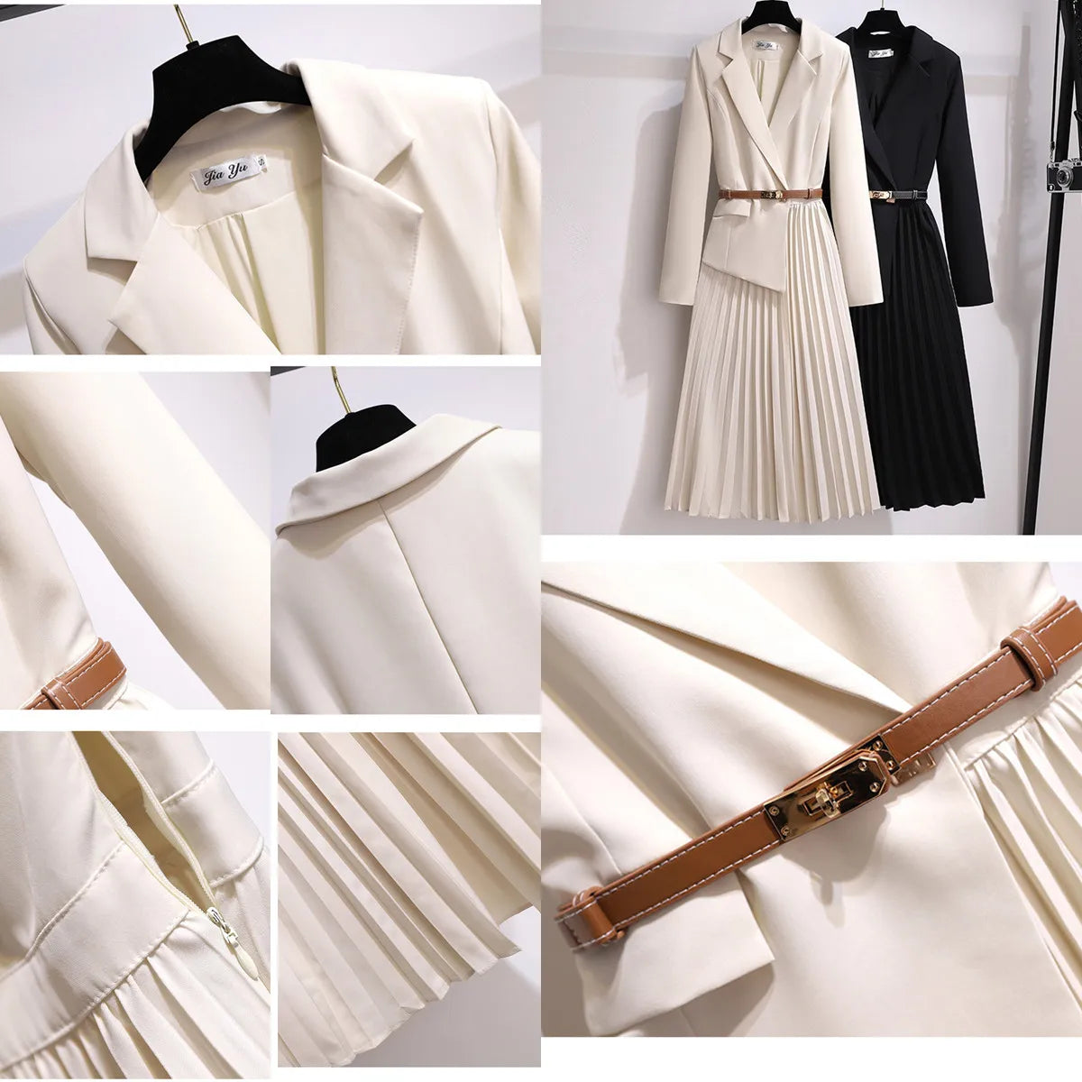 Elegant Blazer Dress V-Neck Slim Design Pleated Dress Ladies Office Dress