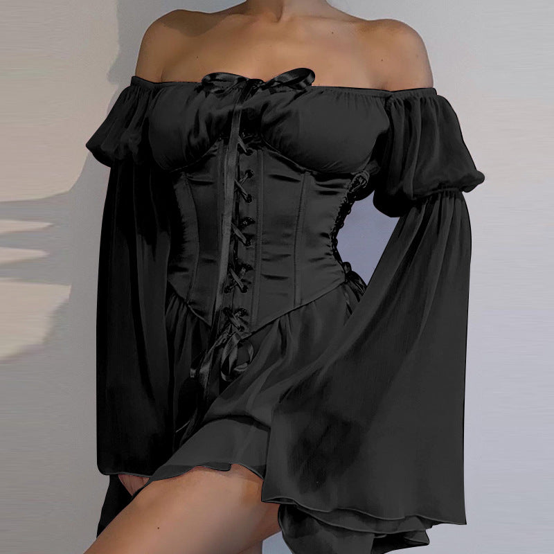 Stylish Sexy Corset Dress Long Sleeve Shirt Dresses for Women Trendy