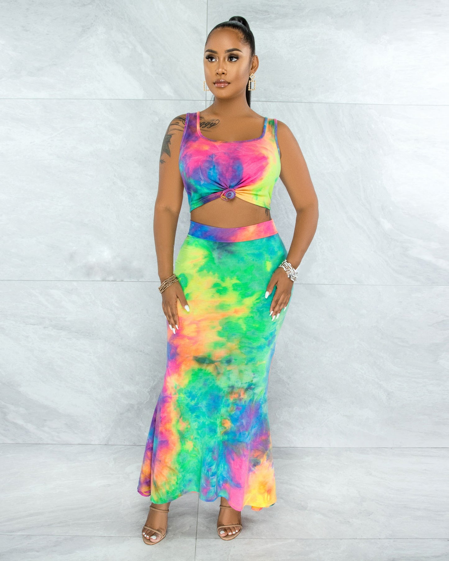 Women High Waist Skirts Outfits for Women Long Sleeveless Set 2 Piece Dress