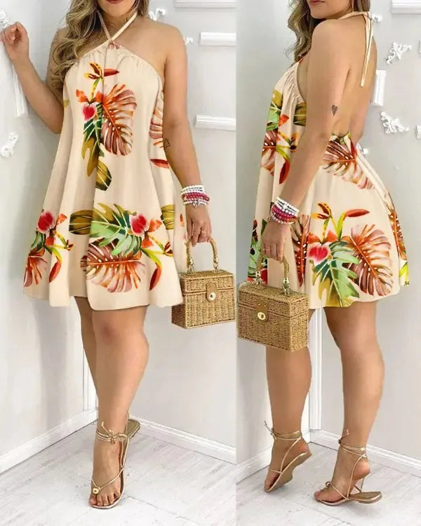 Summer Bohemian Style High Waist Pleated Short Elegant Casual Skirt Dress