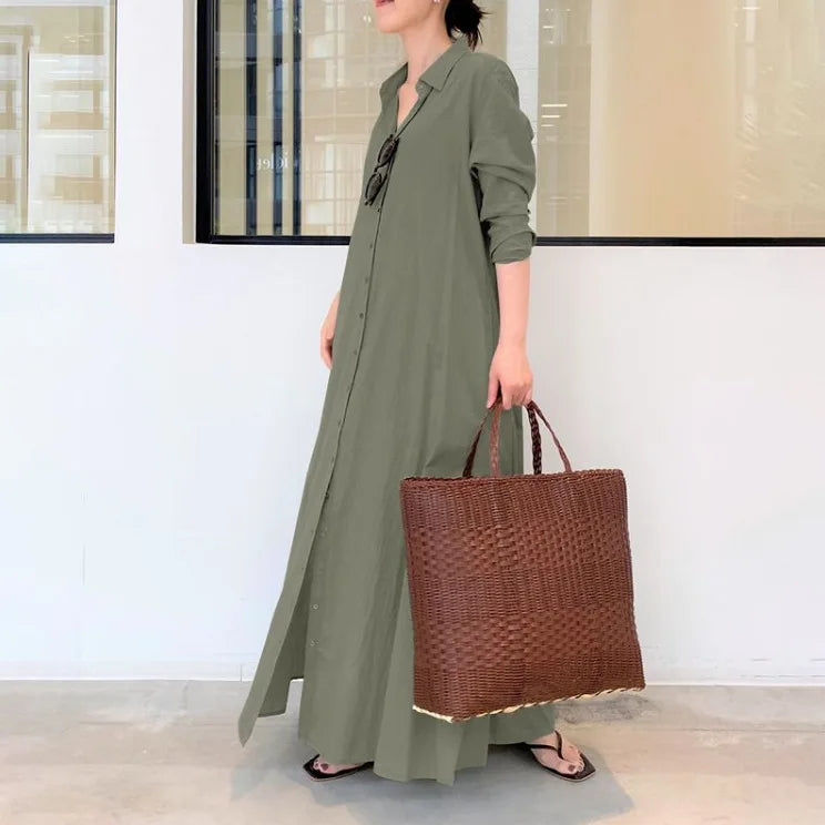 Spring Women Clothing Turn Down Collar Loose Casual Dress