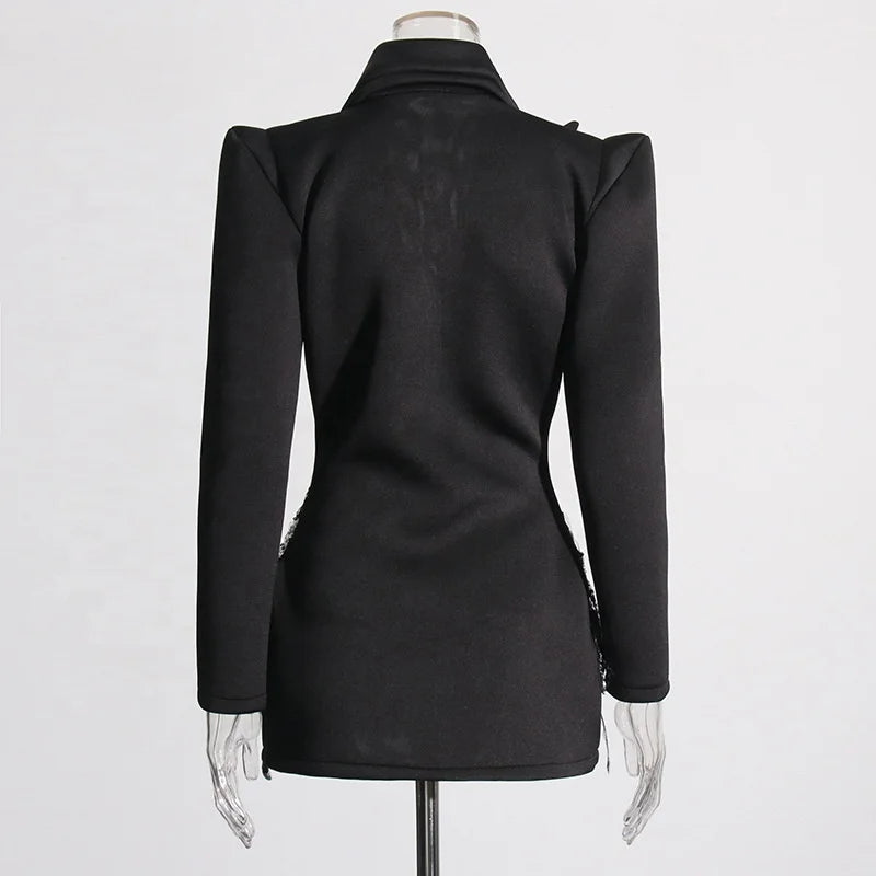 Ladies Elegant Jacket Blazer Dress Diamond Long Sleeve Short Womens Blazer Dress