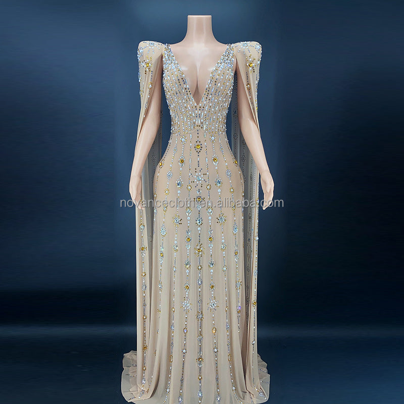 Spring Clothing Crystal Long Diamond Dress Luxury Formal Dresses for Party